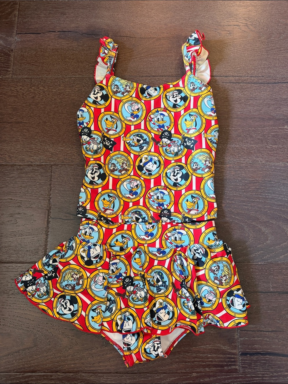 Girls Red Disney Print Swim Dress Bikini